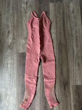 Free People Mauve Ribbed High-Waist Leggings with Strappy Waistband